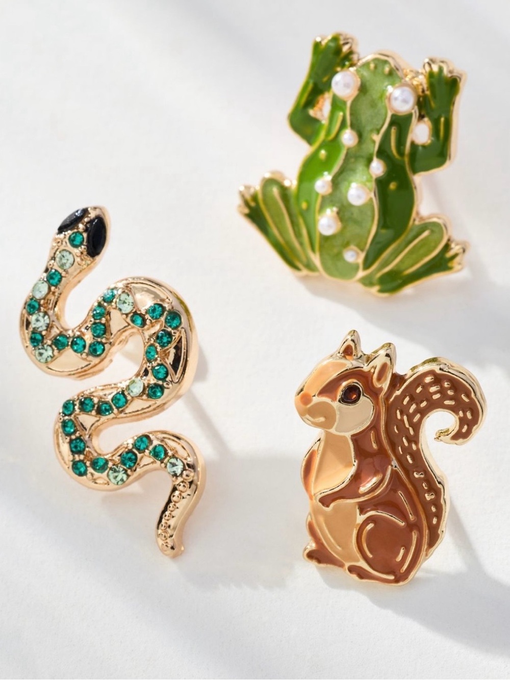NWT Anthro Woodland Friends Frog, Squirrel & Snake Pin Set